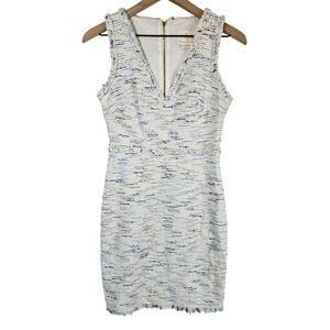 Kate Spade blue and white tweed fringe v neck dress, size 2
